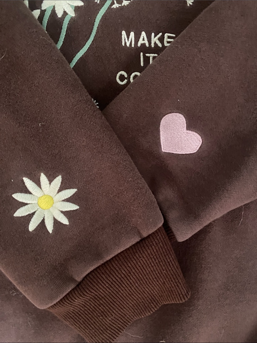 Brown Pullover Hoodie with Heart Accent - Picture 3 of 3